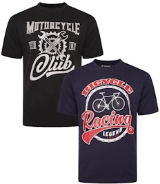 KAM Twin Pack Motorcycle/Cycle T-Shirt Black/Navy